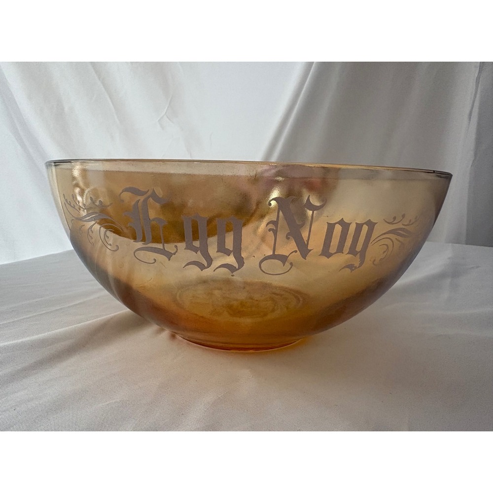 Vintage Amber Carnival Glass Egg Nog Punch Bowl Iridescent Marigold Floral 10in